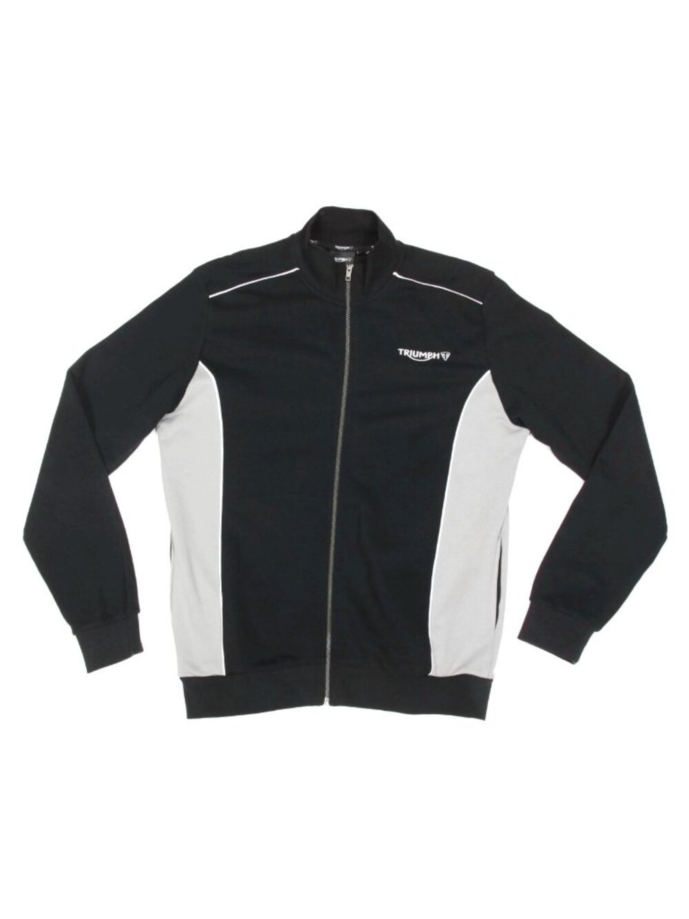 TRIUMPH Moto Embroidery Black Gray Sides Full Zip Mens Coat Jacket sz L /741